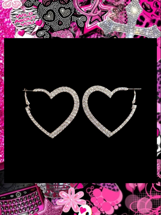 SILVER BLING HEART HOOPS